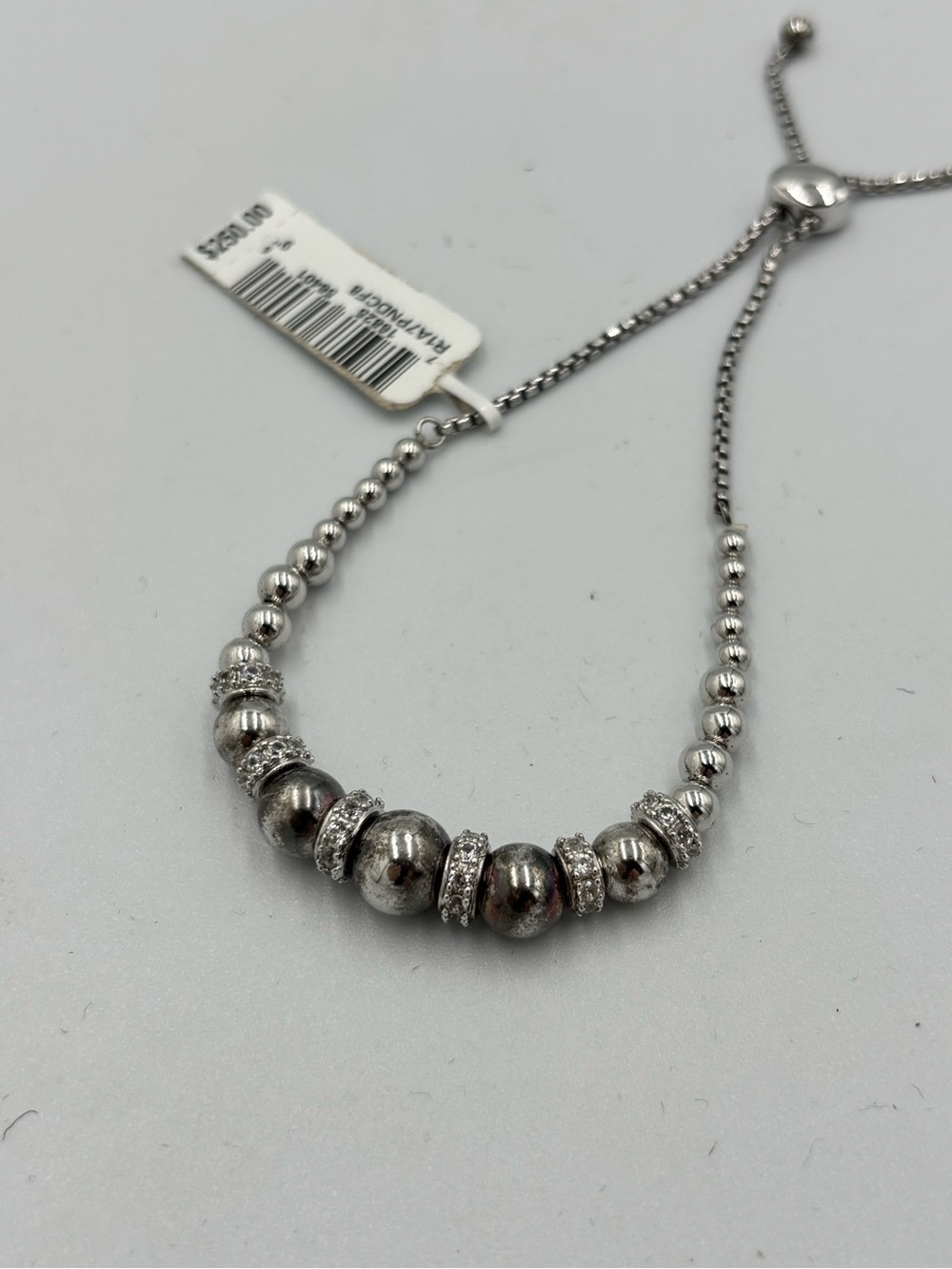 Sterling Silver Graduated Bead Bolo Slider Bracelet White Sapphire 9”